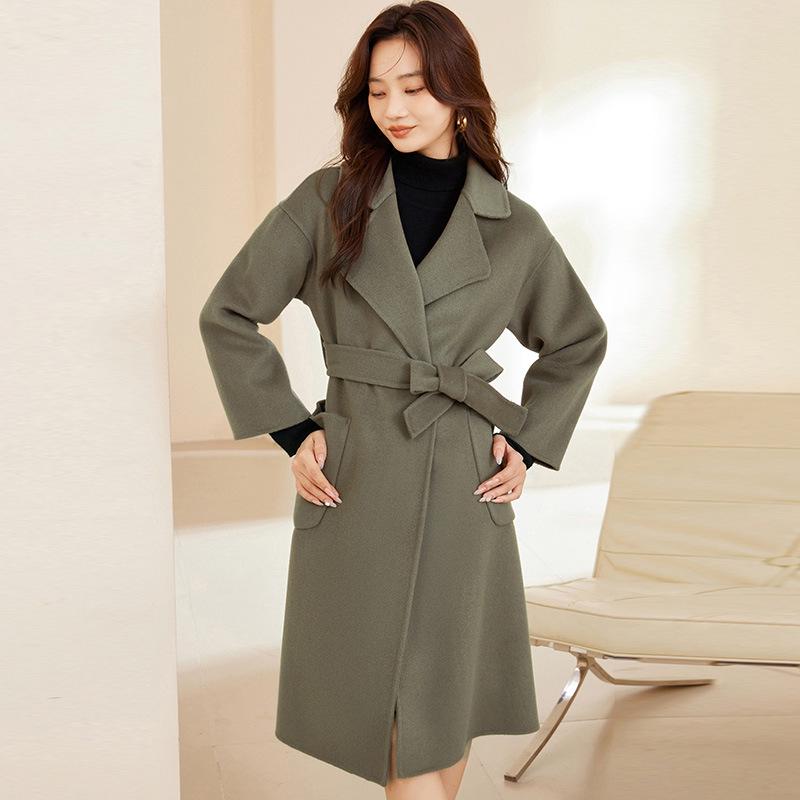 

Женское двустороннее шерстяное пальто: Корейский стиль очень длинный халат для осени/зимы XL (135-150 lbs)