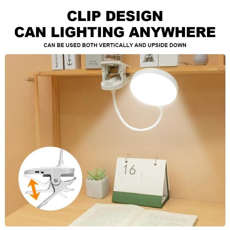 Folding Mini Clip‑on Rechargeable LED Book Lamp, 3 Modes Eye‑Protection Dimmable Light for Bedroom Desk Reading Study Indoor Daily Use Supplies