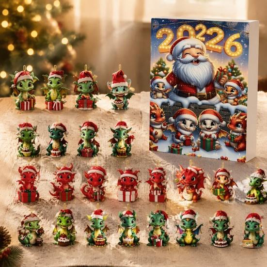 Creative Christmas Countdown Calendar Dragon Advent Calendars 2026, 24 Days with Party Favors 2D Acrylic Ornaments, Collectible Figures for Tree Home