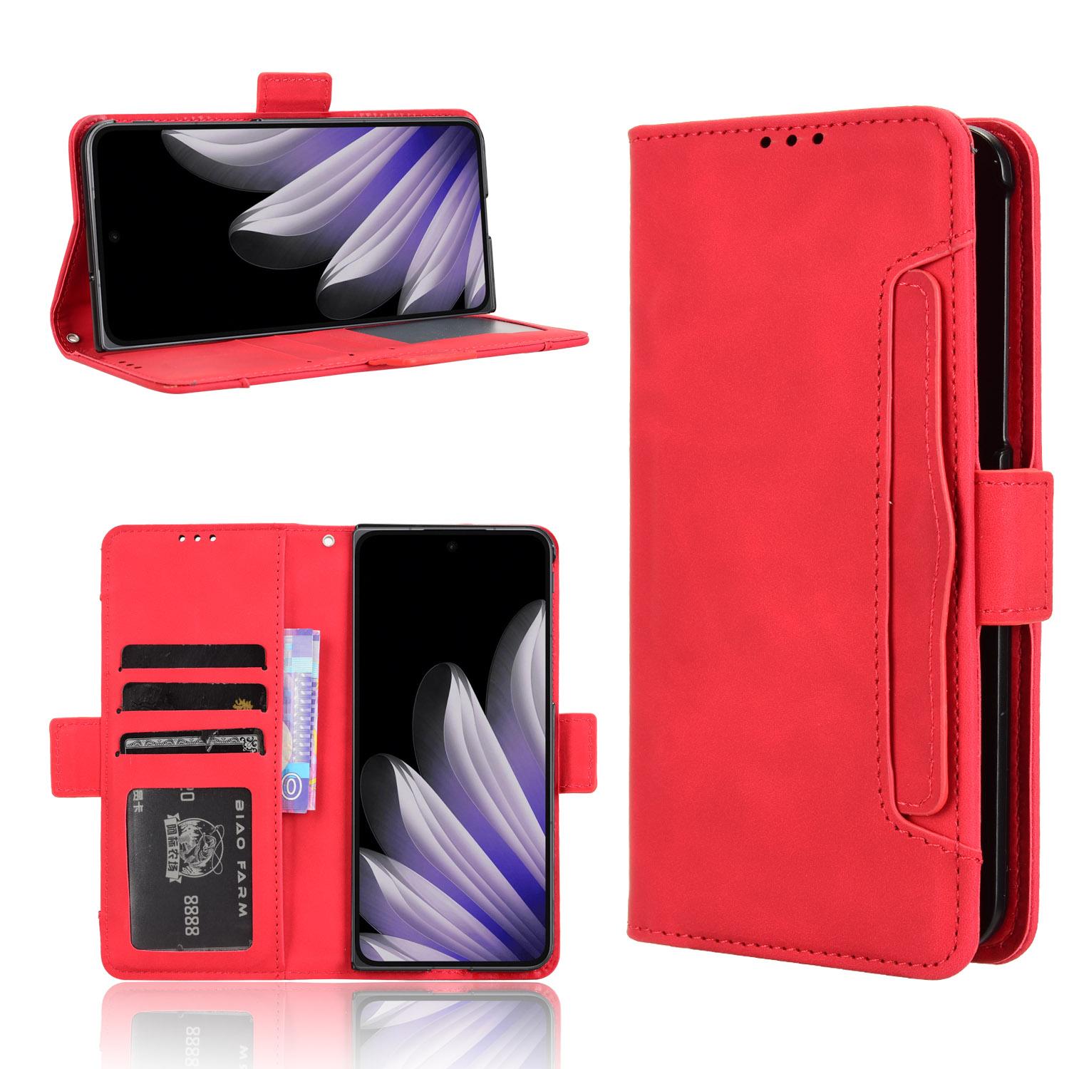 

For Oppo Find N5 5G Leather Case Phone Wallet Cover with Multiple Card Slots Red