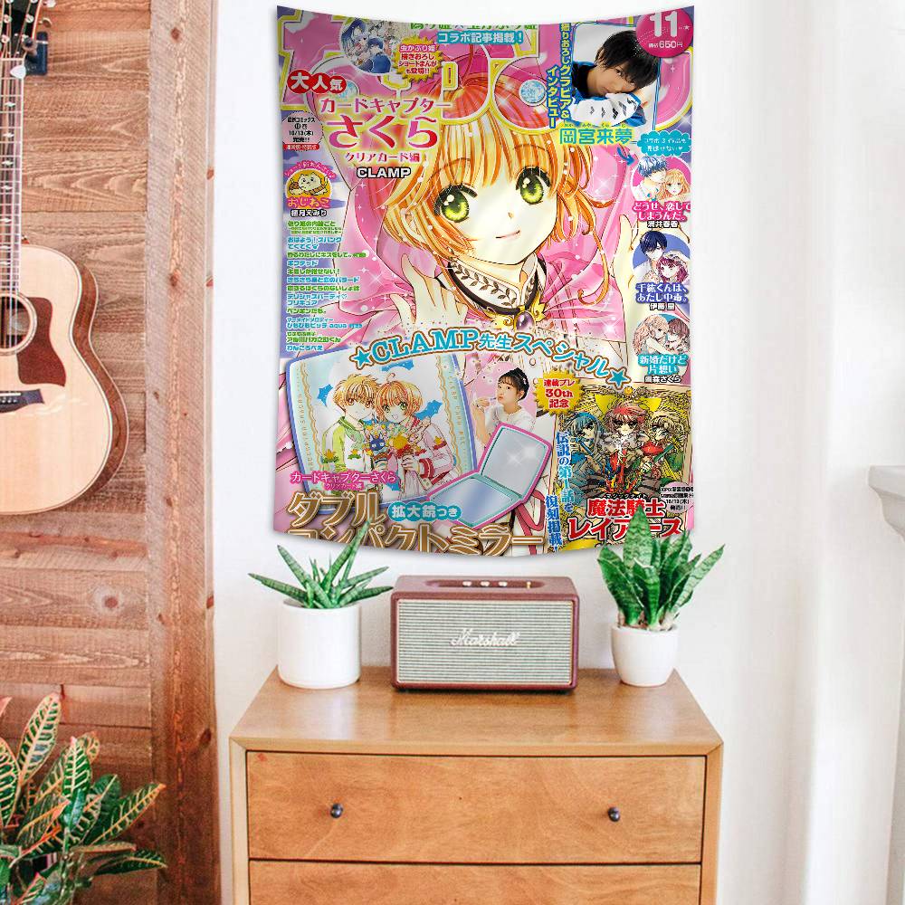 Anime Cardcaptor Sakura Anime Tapestry Hippie Flower Wall Carpets Dorm Decor Wall Hanging Home Decor