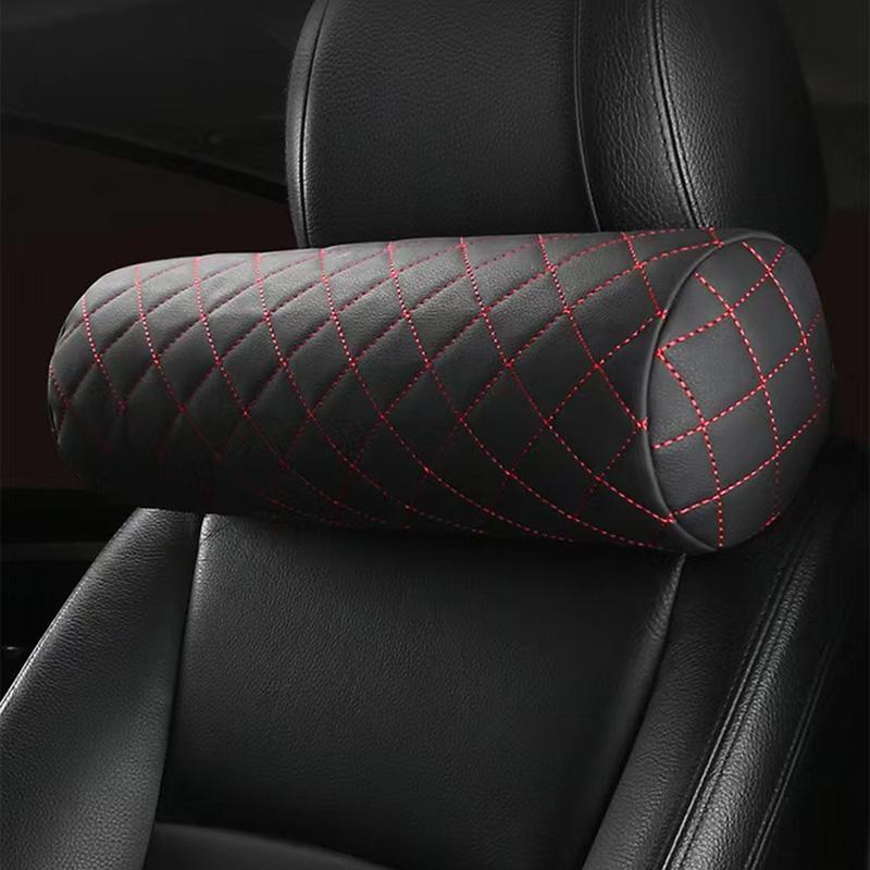 Luxury Car Seat Neck Pillow Headrest Car Leather Memory Chair Cervical Pillow Office Chair Seat Breathable Cylindrical Headrest