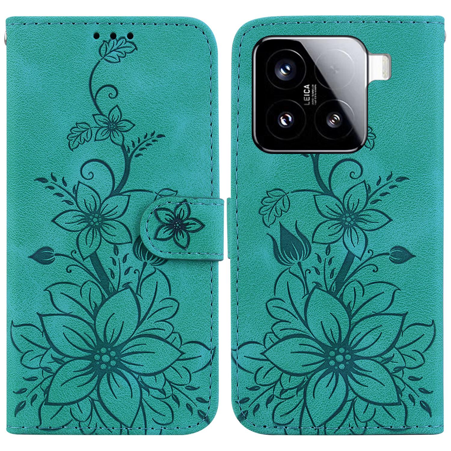 

For Xiaomi 15 Case Lily Flower Imprint Leather Phone Cover with Stand E