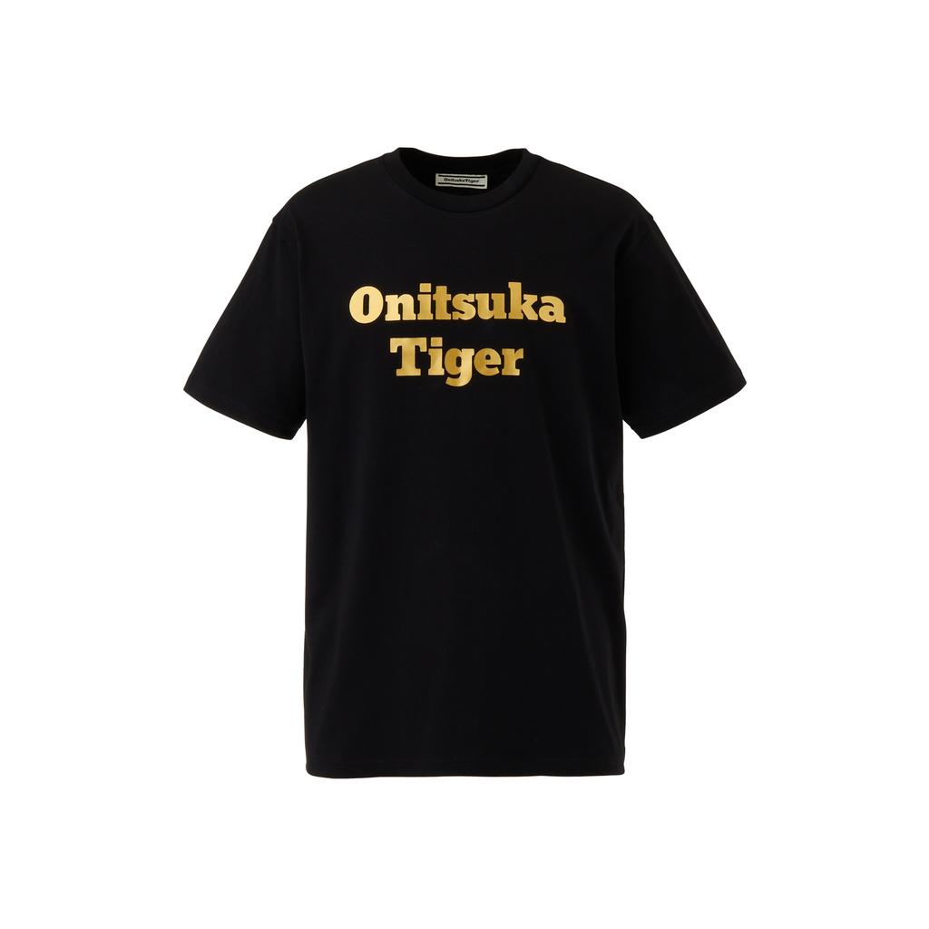 ONITSUKA TIGER Logo T-Shirt Buchdruck Kurzarm T-Shirt Unisex Oberteile Schwarz Gold 2183B456-001
