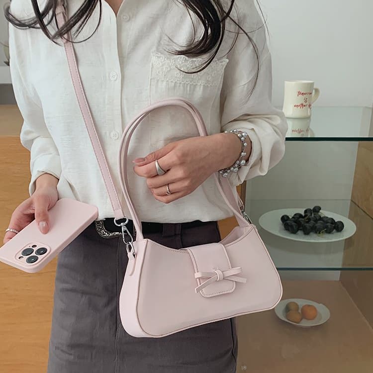 Borsa a tracolla singola da donna con decorazione a fiocco, borsa da ascella
