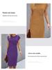 Women's Casual Bodycon Midi Dress with Front Knot and Round Neck