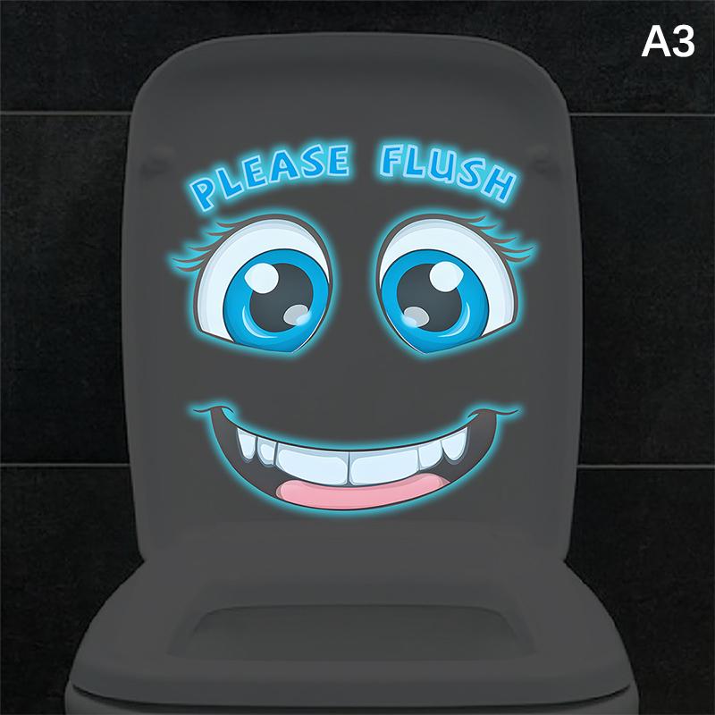 1 Pc Glow-in-the-Dark Funny Face Toilet Stickers Waterproof Removable Self-Adhesive PVC Decals Bathroom Decor Wall Stickers