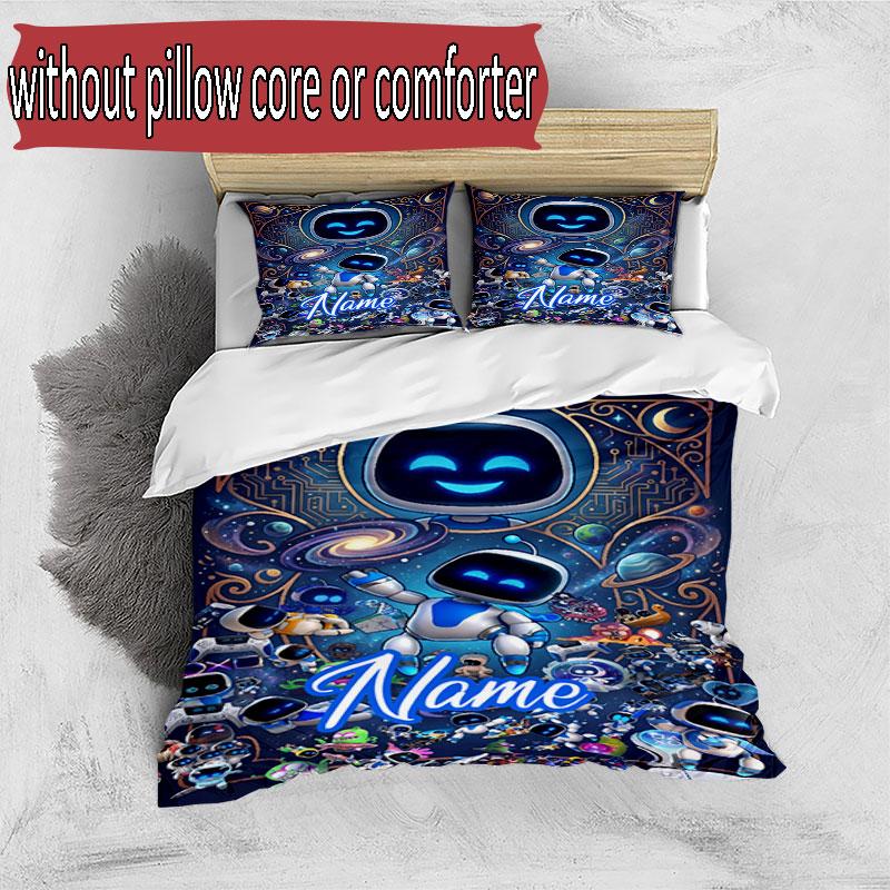 3pcs Duvet Cover Set (1*Duvet Cover + 2*Pillowcase, Without Core), Custom Name Cosmic Bot Crew Pattern Bedding Set, Home Bedroom Decor Gift