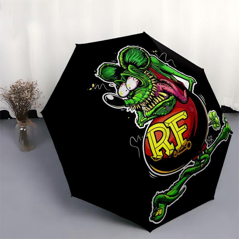 1pc Rat finks Automatic Opening/Closing Umbrella with Convenient Three-Fold Design, 8 Iron Ribs - for Outdoor Daily UseA04