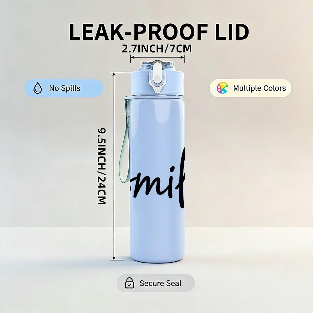 1PC Smile Heart Minimal Line Art Print 750ml Color Plastic Sports Water Bottle Leakproof Flip Straw Lid Suitable for Sports Office Home Use