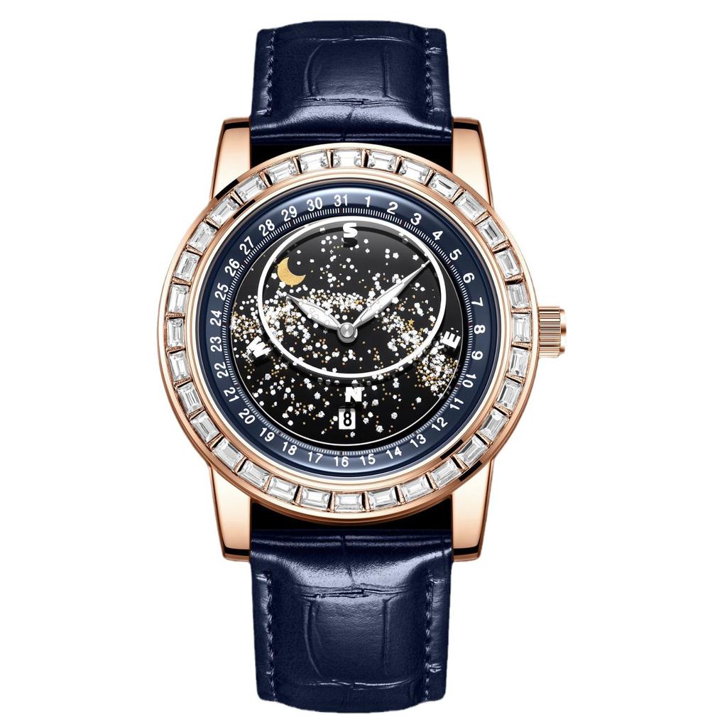 Rotating Gypsy Star Empty Disc Diamond Watch Men'S Fashion Sun Moon Star Waterproof Luminous Men'S Watch