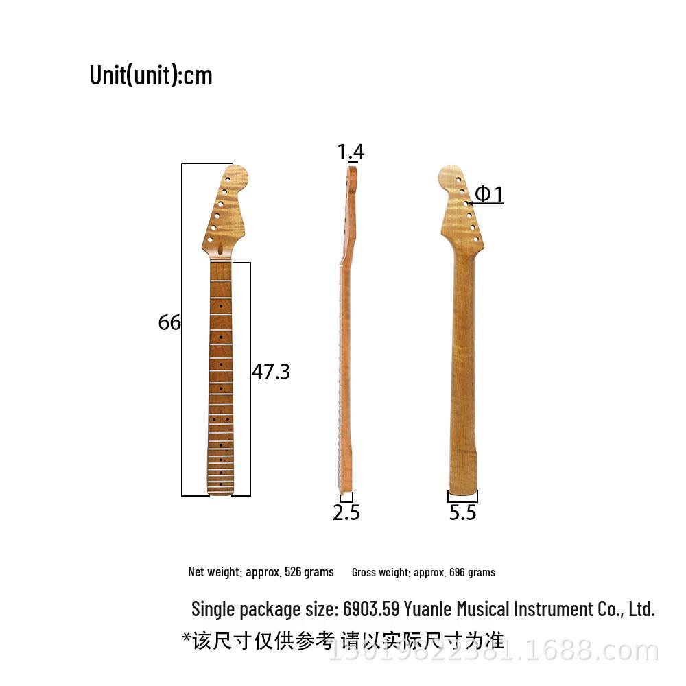 ST22 6strunný krk elektrické kytary z javoru AA - Matná konkávní hlava, Tygrovaný vzor, Plně vypálený povrch.