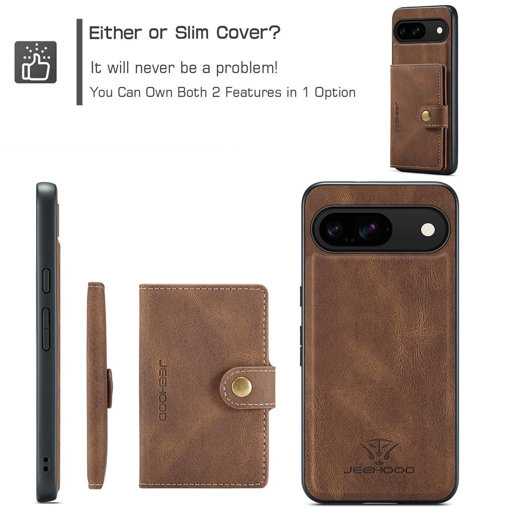 JEEHOOD J01 For Google Pixel 9/Pixel 9 Pro Case Retro Leather + TPU Phone Cover Detachable Magnetic Card Holder