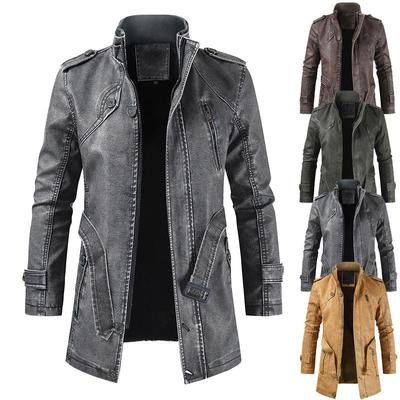 2025 Autumn/Winter Men's Slim Fit PU Leather Jacket with Stand Collar - Mid-Length Casual Fashion