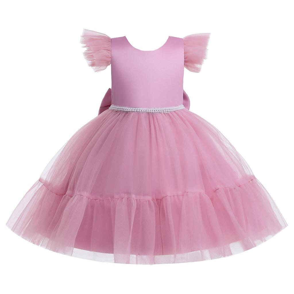 Girl Princess Tutu Ball Dress Flying Sleeves Bareback Bow Mesh Children's Party Wedding Formal Dress