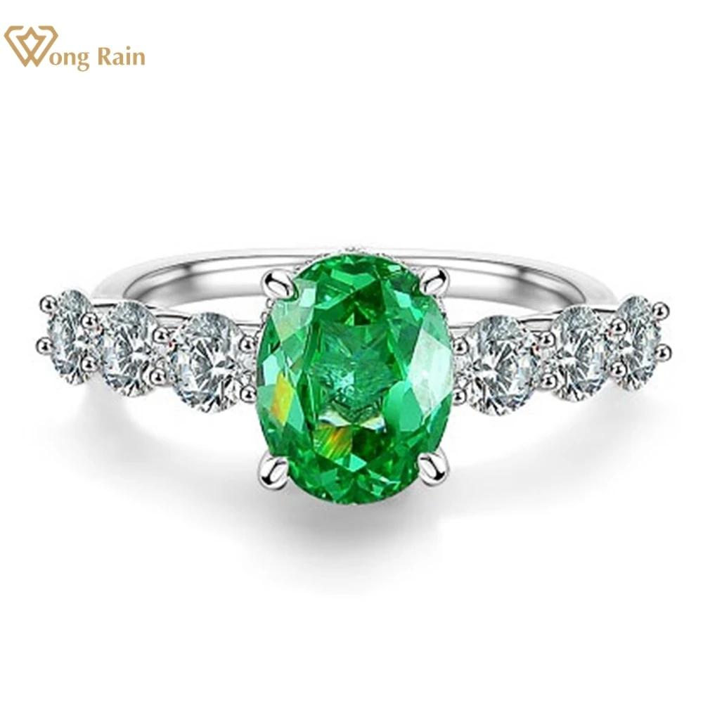 

Wong Rain Classic 100% стерлинговое серебро 925 пробы 3CT овальной огранки AAAAA цирконы с драгоценными камнями кольцо свадебное обручальное кольцо ювелирные изделия US 6 зелёный