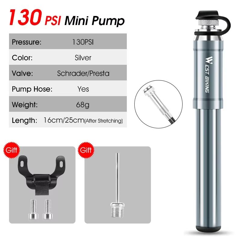 WEST BIKING 140psi High-pressure Bike Pump with Gauge for Fork Hand Cycling Tire Inflator Schrader Presta Valve Bicycle Pump