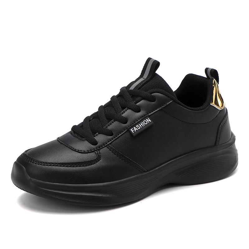 Herbst Sportschuhe Damen Lederoberfläche wasserdicht dicke Sohle bequem ganz schwarz KFC Küche rutschfest Arbeit Damenschuhe