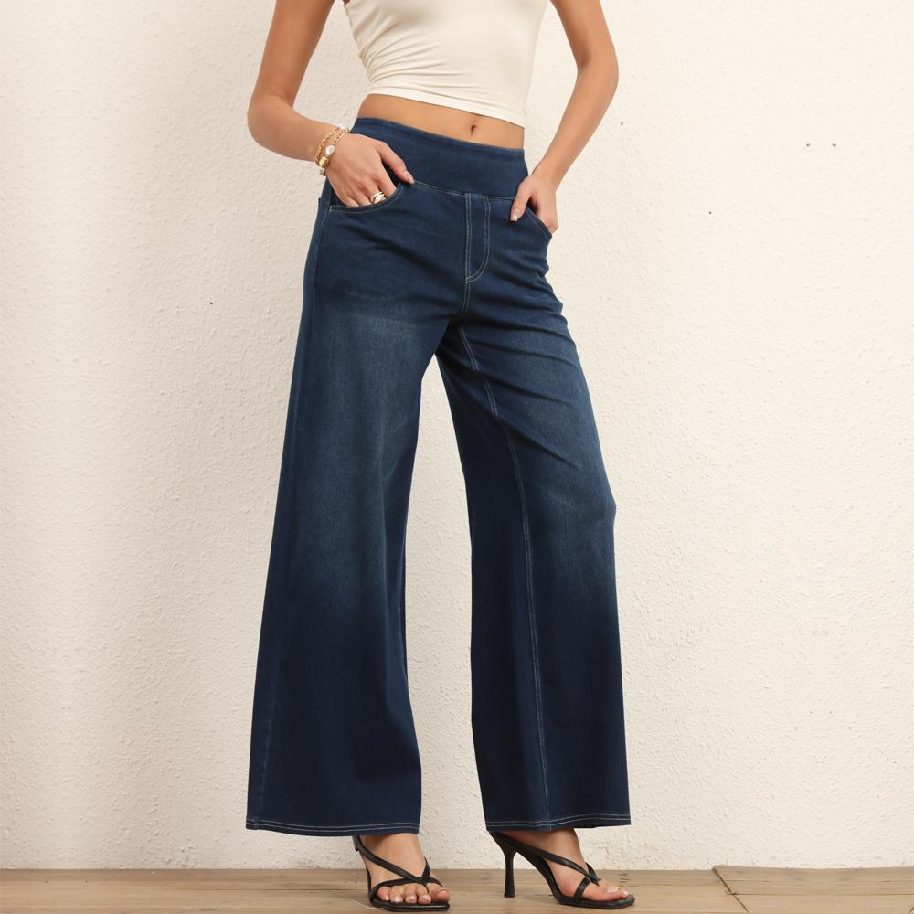 

Shascullfites Loose Wide Leg Jeans Dark Blue Denim Pants Plus Size Women s Jeans High Stretch Pants 1XL