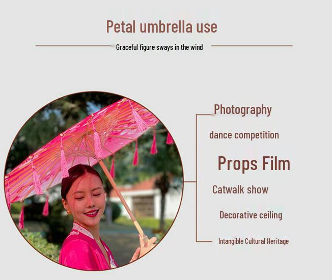 Vintage Petal Tassel Women's Silk Hanfu Dance Umbrella - Classical Oil Paper Runway Prop