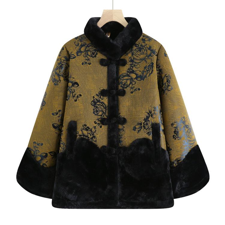 Mother Plus Velvet Fashion Coat Autumn and Winter Middle-aged and Elderly Thickened National Wind Coat Old Grandma Winter Clothes New