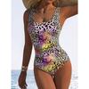 Summer Sexy Abstract Pattern Printed One-piece Swimsuit Slim Fit and Slimming, Deep U-back Design, Beach Pool Vacation Eye-catching Fashion Swimsuit