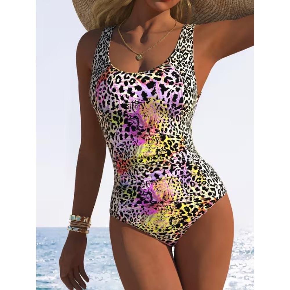 Summer Sexy Abstract Pattern Printed One-piece Swimsuit Slim Fit and Slimming, Deep U-back Design, Beach Pool Vacation Eye-catching Fashion Swimsuit