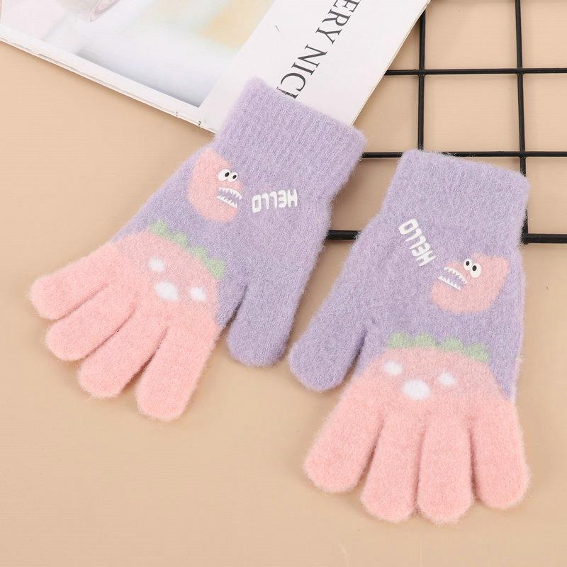 Rękawiczki dla niemowląt Zimowe dziecięce grube wełniane rękawiczki Rękawiczki z dzianiny z kreskówkowym krokodylem