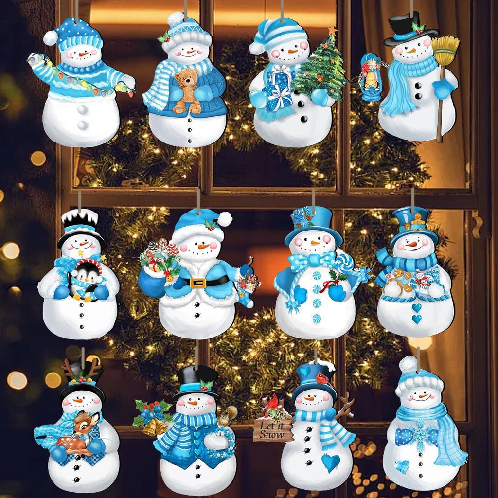 Christmas Snowman 2d Wooden Decorations Wooden Hanging Decorations Christmas Tree Hanging Wooden Crafts Glass Heart Ornament