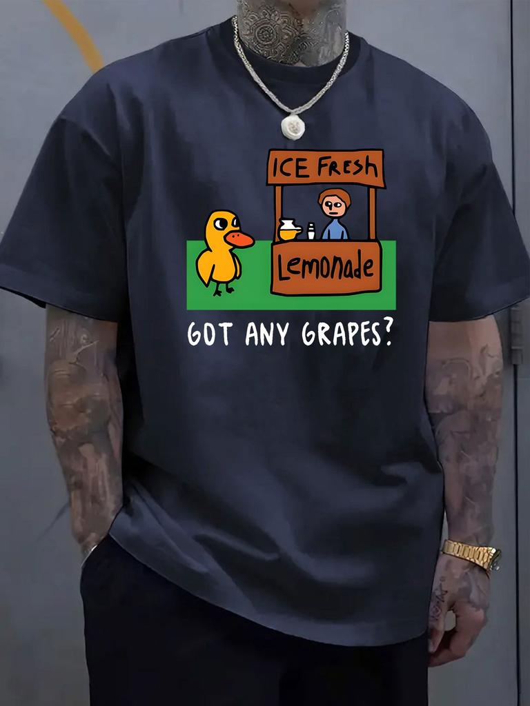 Unisexs Light Blue Loose Cotton Tee Got Any Grapes Duck Lemonade Stand Cartoon Crew Neck Short Sleeve Casual Street Male Top