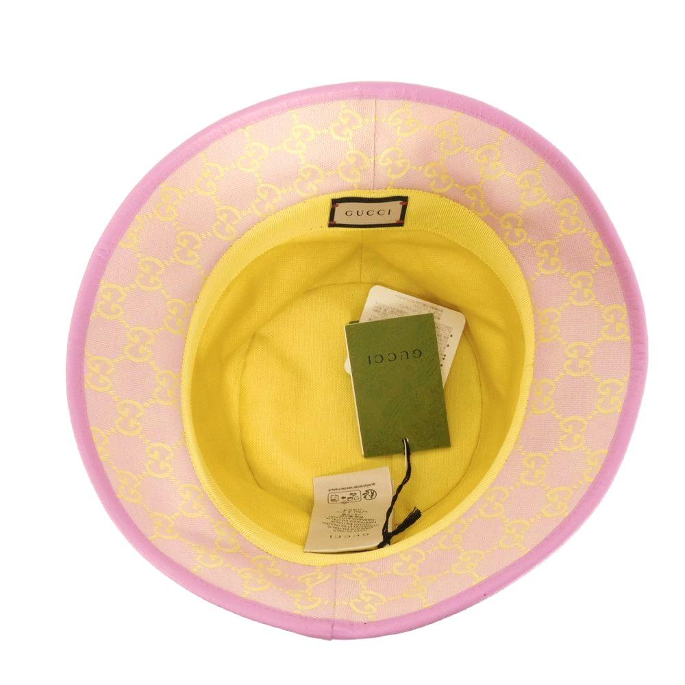 Used GG Canvas Bucket Hat 9539 748476 4HG62 8772 7919 Current GG Marmont Pastel Yellow Medium 22.8" Unused Double G