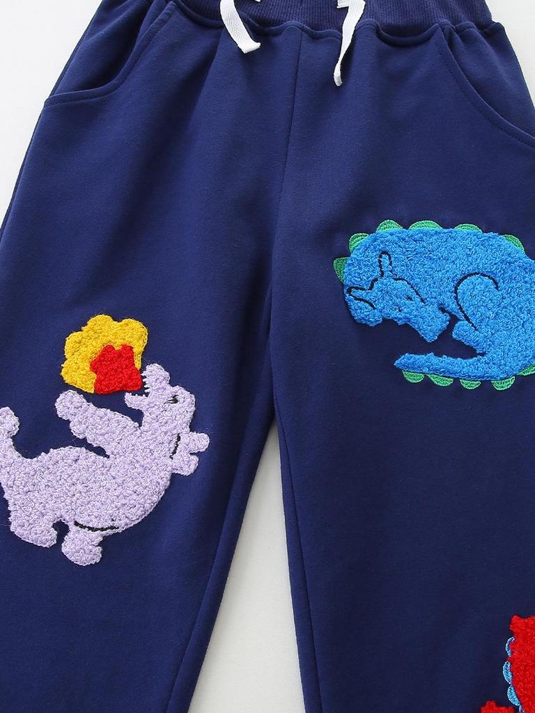 Autumn Boys' Cartoon Dinosaur Embroidered Sweatpants - European-Style Toddler Sportswear