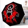 1pc Red Hooded Figures with Geometric Symbols Umbrella with Plastic Handle,Suitable for All Seasons Home Travel Outdoor UmbrellaM921
