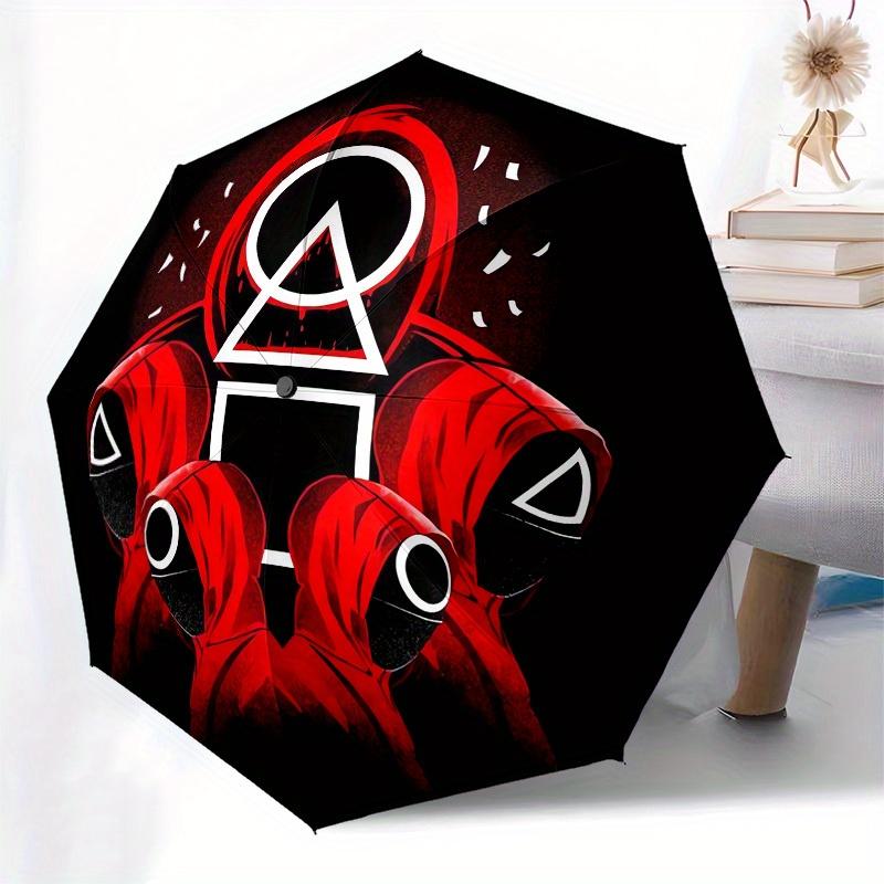 1pc Red Hooded Figures with Geometric Symbols Umbrella with Plastic Handle,Suitable for All Seasons Home Travel Outdoor UmbrellaM921