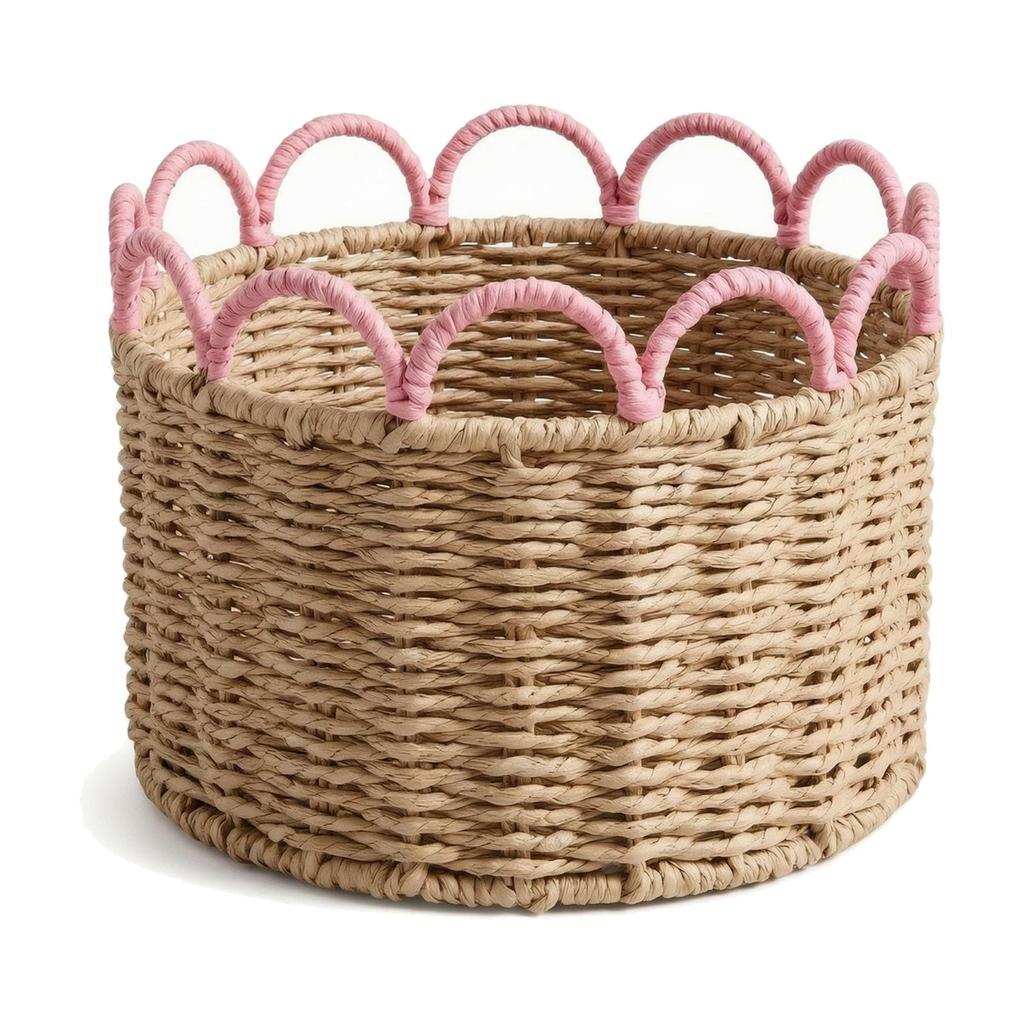 Basket with Raised Pink Rope Arch Border Handmade for Bedroom