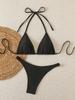 1011 Triangle Cup Bikini European and American Suit Swimsuit Solid Color Three-point Bikini Neck Tether Two-piece Set