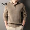 Men Fall Winter Sweater Lapel Loose Half Zipper Long Sleeves Mid Length Solid Color Retro Knitted Sweater
