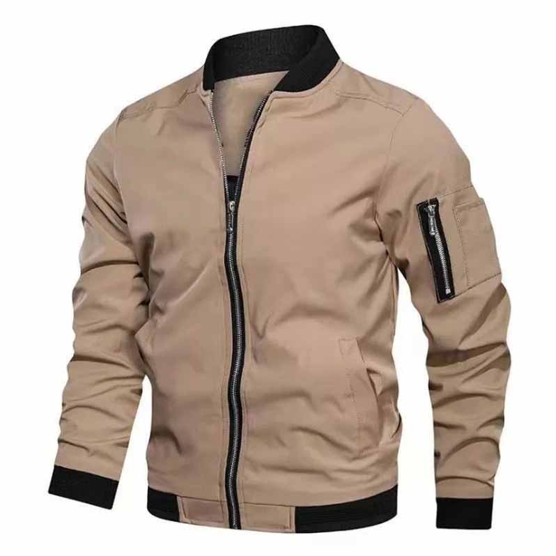 Men's Spring and Autumn Plus Size Collar Solid Colour Zip Section Thin Section Jacket Sports Casual Jacket