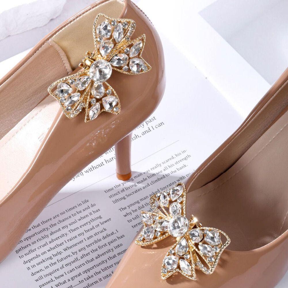 Rhinestone Shoe Clips DIY High Heel Bowknot Shoes Buckles Charm Jewelry Removable Bridal Shoes Decorations