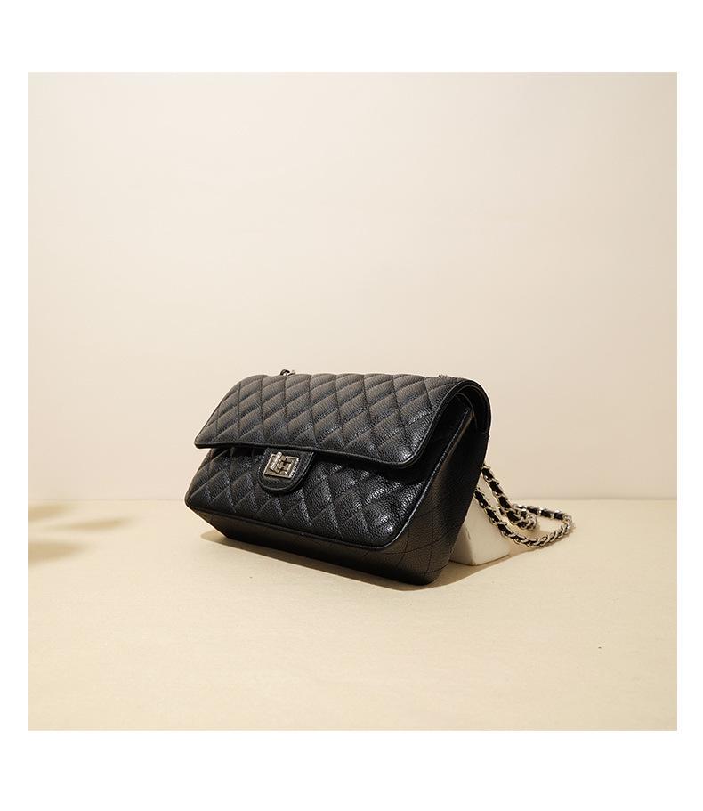 Genuine Leather Quilted Chain Crossbody Bag - Elegant Small Square Shoulder Bag
