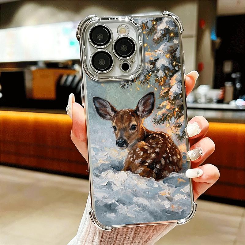 Sika Deer Elk Animal Plating Phone Case For Iphone 16 17 Pro Max Air 16E 14 15 Plus 12 13 Mini Anti-Fall Airabag Cover
