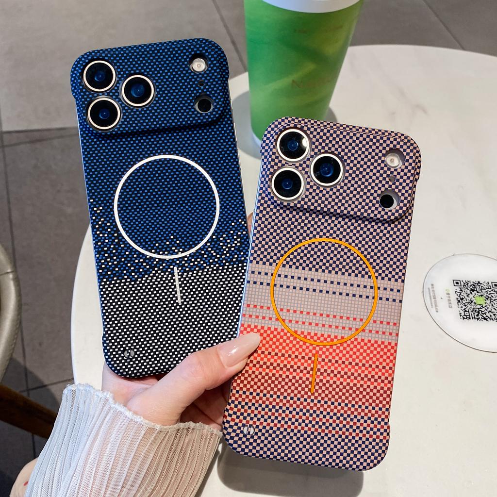 Slim Kevlar Carbon Fiber Wireless Charge Phone Case For iPhone 17 Air 16 15 14 13 12 11 Plus Pro Max 17ProMax For Magsafe Cover