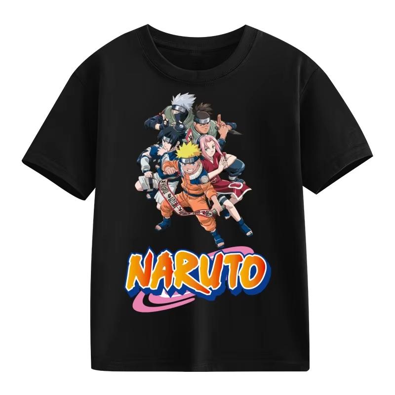 2026 Naruto Kids TShirt Uzumaki Uchiha Sasuke Hatake Kakashi Anime Character Print Cotton Short Sleeve Boys Girls Round Tops