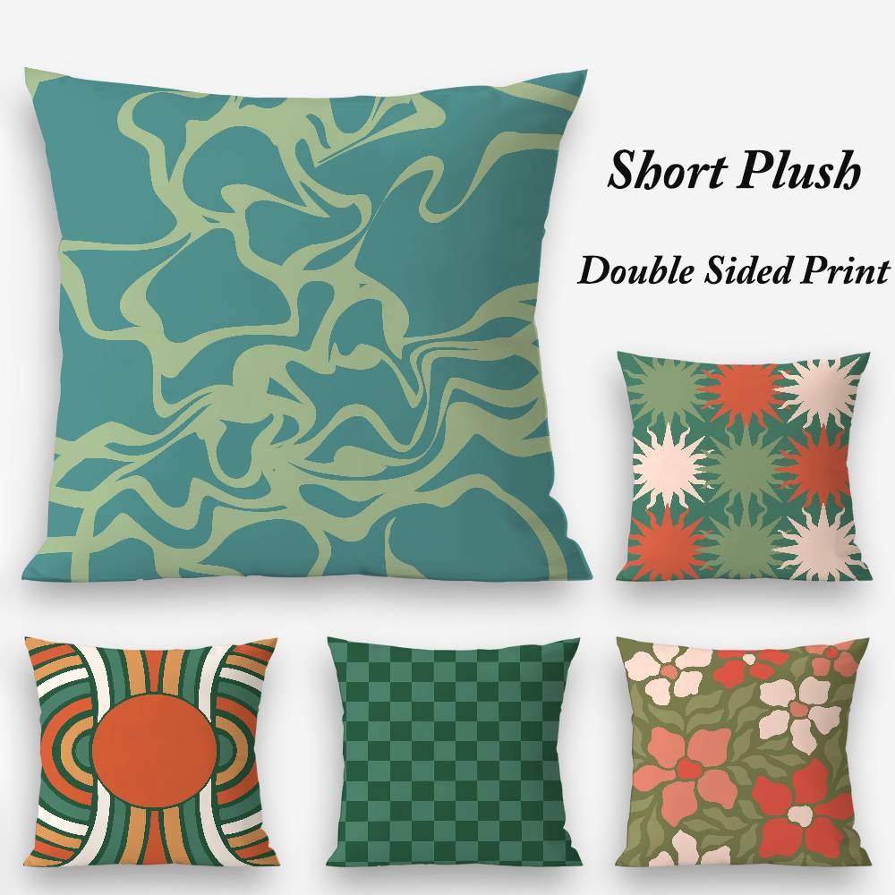Bohemia Green Pillow Case Plush Fabric Soft Double Sided Print Home Sofa High Quality Cushion Cover Throw