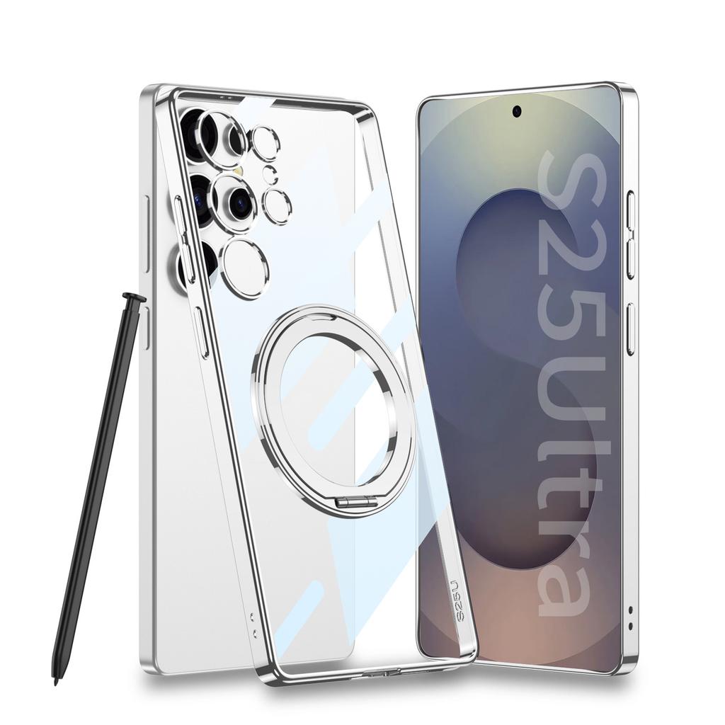 Suitable for Samsung S25Ultra Magnetic Phone Case S25u Rotary Bracket Electroplating Transparent Anti Fall