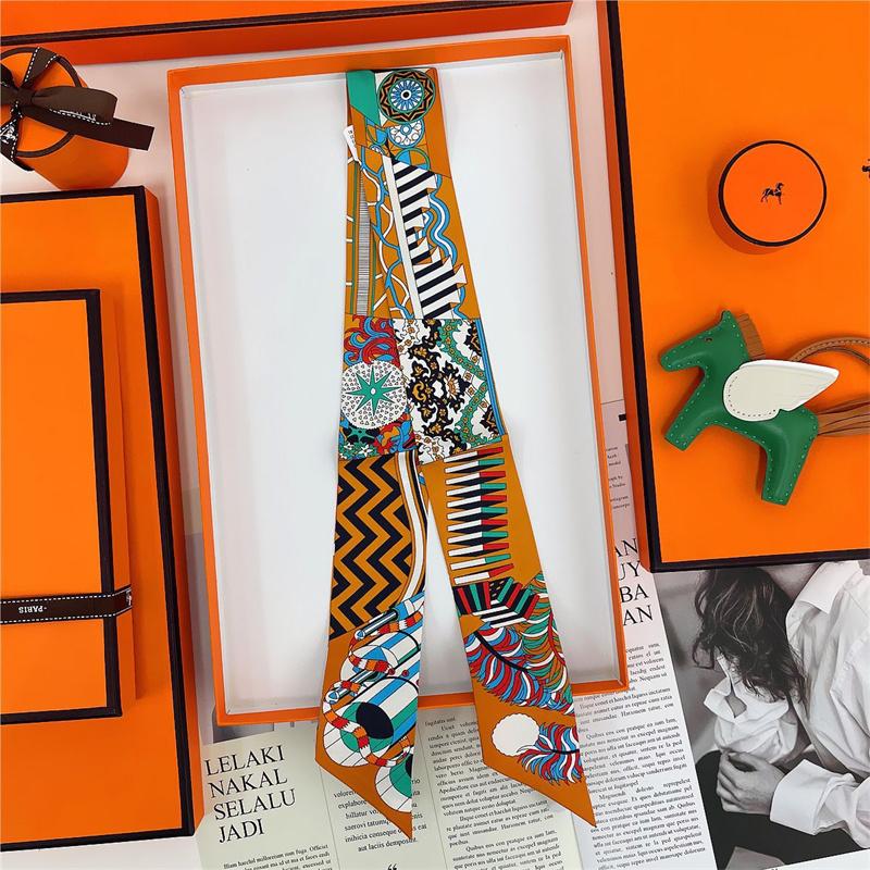 Lenço de Seda de Alta Qualidade Luxuoso Faixa para Cabeça Feminina Faixa para Cabelo Foulard Fita para Amarrar Lenço de Pescoço Lenços Finos Acessórios