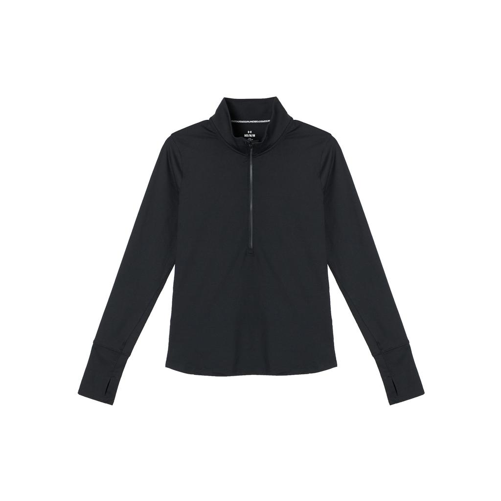 Under Armour Solid Color Zip Running Sports Slim Fit Stand Collar Long Sleeve T-Shirt Women tops Black 1379349-001
