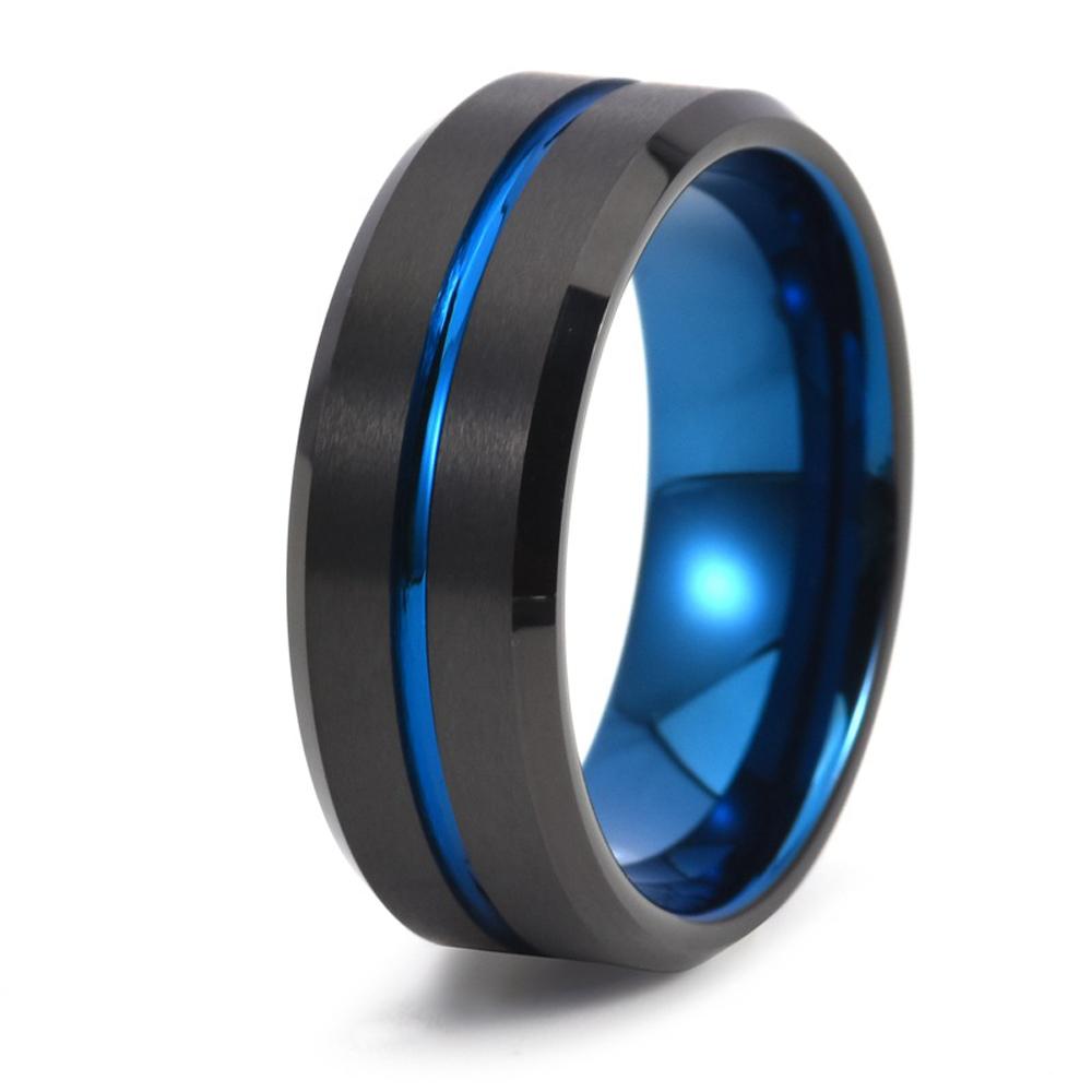 Unisex 8MM Tungsten Carbide Ring For Men's Beveled Edge Groove Wedding Band Hip Hop Jewelry Gifts