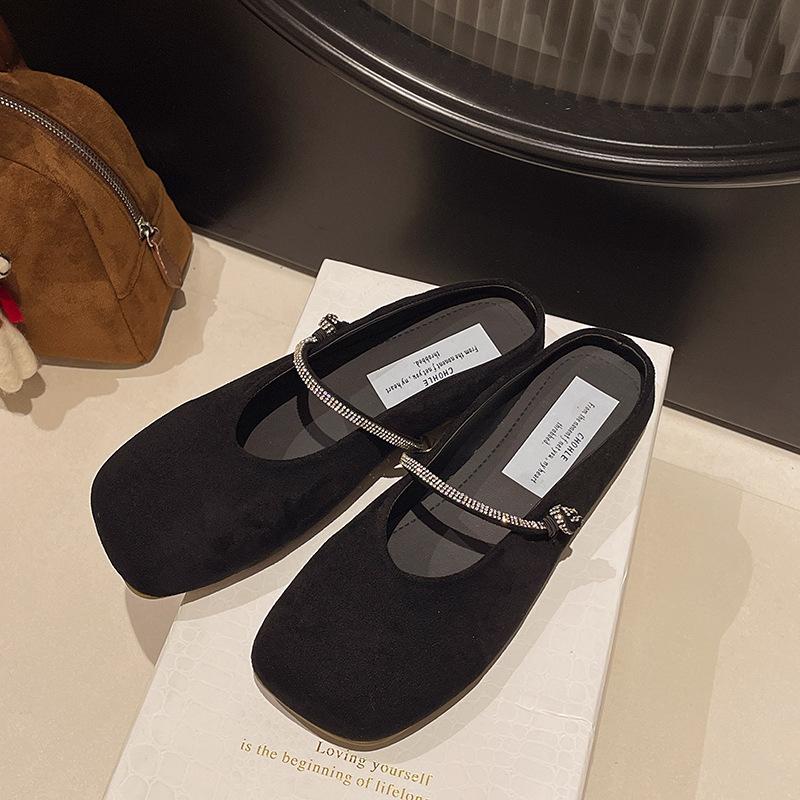 

Поздний вечерний бриз, нежный, неглубокий носок, одинарные туфли женские 2025 года, новые, со стразами, сверкающие туфли Мэри Джейн, корейская версия, туфли бабушки, туфли на плоской подошве 40 чёрный