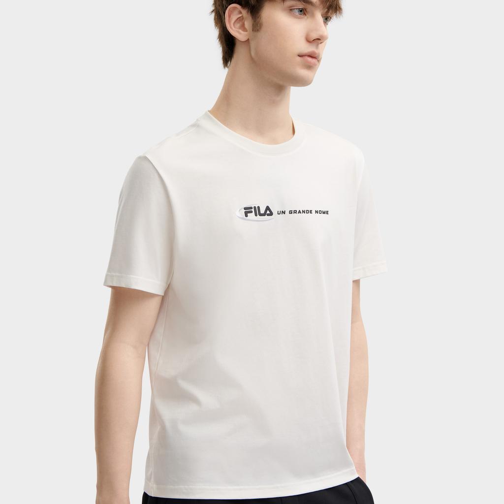 Fila Original Series Letter Logo Printed Fashion Casual Comfortable Knit Short Sleeve T-Shirt Men T-Shirts Cloud-Mushroom-White F11M429116FWT